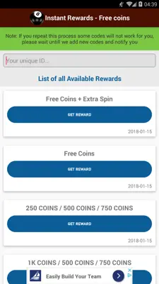 Pool instant reward Daily free coins android App screenshot 1